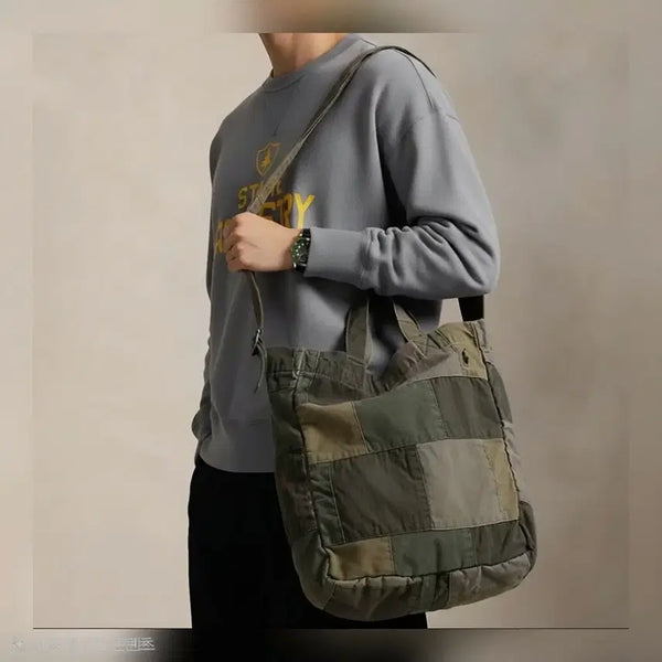[BUNJANG] Polo Ralph Lauren Patchwork Canvas Shopper Tote Bag / 새제품) 폴로 랄프로렌 패치워크 캔버스 쇼퍼 토트백 숄더백 가방 밀리터리 카키 올리브