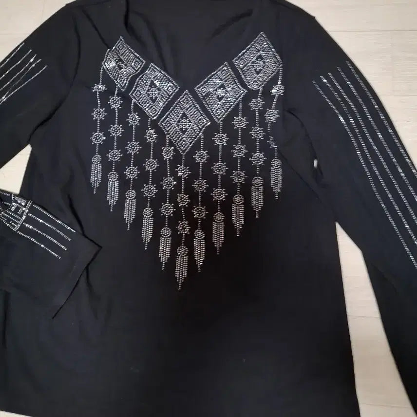 [BUNJANG] Black Rhinestone Embellished Dancewear / 블랙 라인석 장식 댄스복