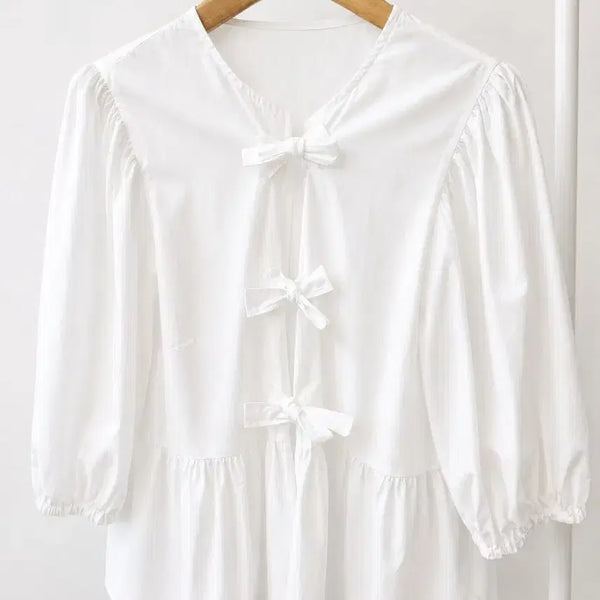 [BUNJANG] Frill Ribbon Blouse White / 프릴 리본 블라우스 화이트