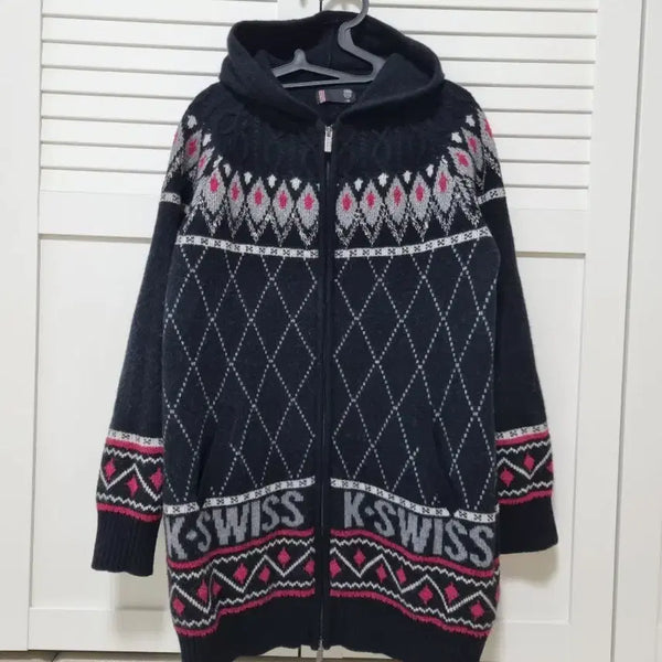 [BUNJANG] K-SWISS Wool Blend Long Zip-Up Cardigan / K-SWISS 모 롱후드집업가디건. 95