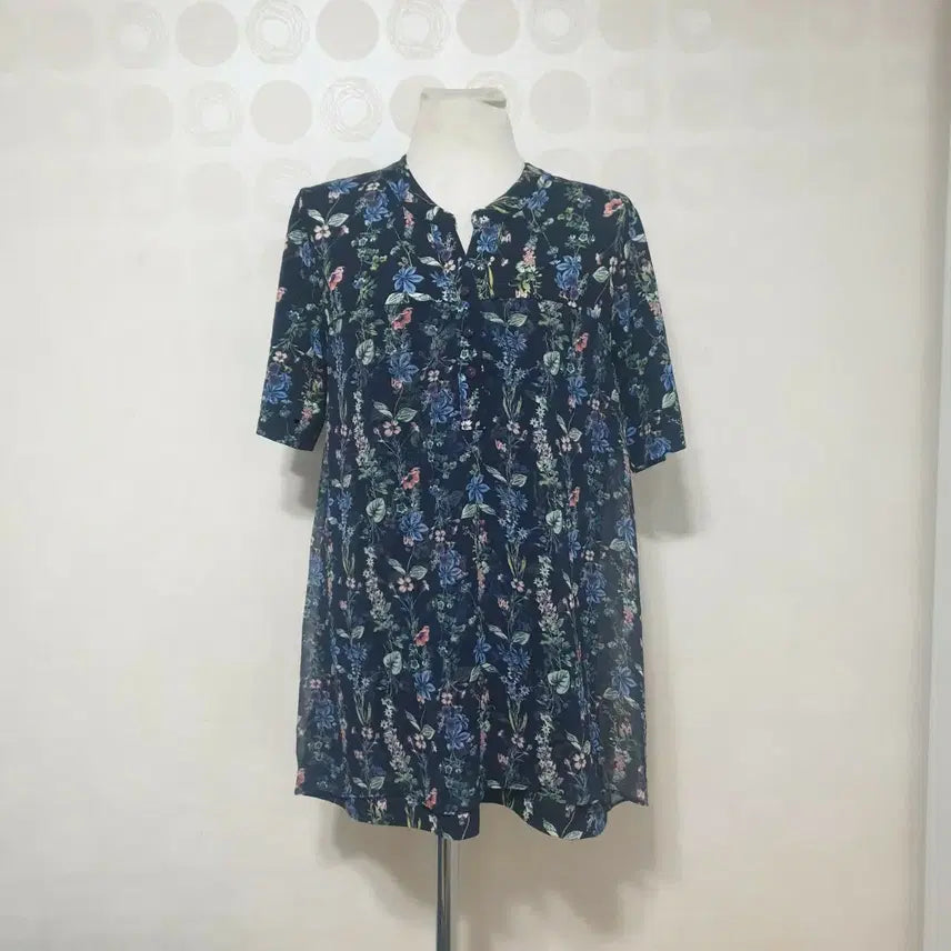 [BUNJANG] Navy Short Sleeve Blouse Top / 네이비 블라우스66 반팔티66 티셔츠66