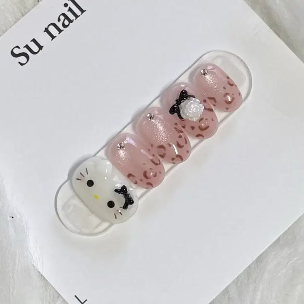 [BUNJANG] Handmade Leopard Kitty Nail Tips / 자석호피키티 수제네일팁