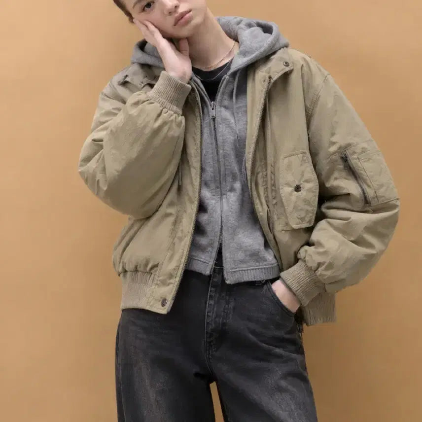 [BUNJANG] Vaibon Crinkled Hood Zip-Up Jacket / 바이본 바스락 후드 집업 야상 자켓