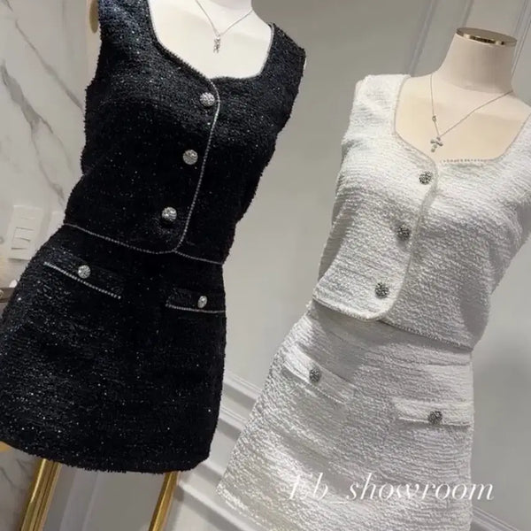 [BUNJANG] Imported Clothing Tweed Two-Piece Set (White) / 수입의류 트위드 투피스 세트 (화이트)