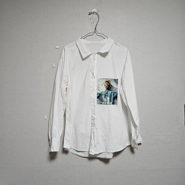 [BUNJANG] White Printing Shirt / 화이트 셔츠 프린팅 셔츠