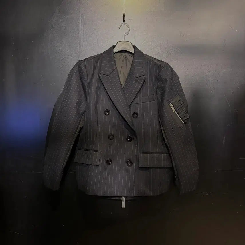 [BUNJANG] Sacai Pinstripe Double-Breasted Jacket Size 1 / 사카이 핀스트라이프 더블 브레스티드 자켓