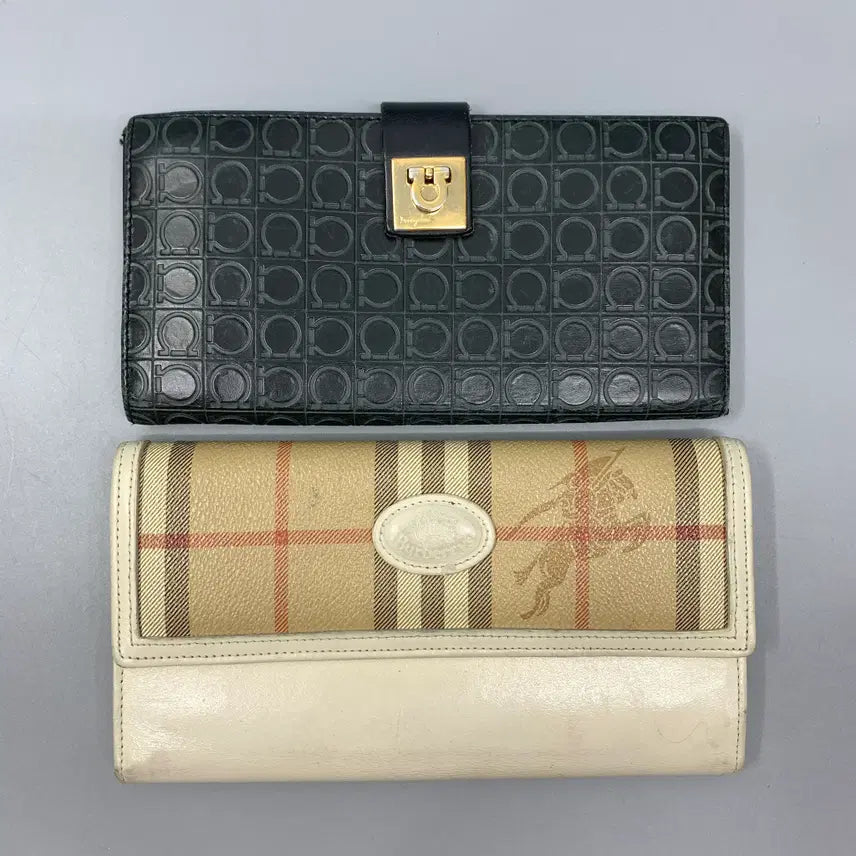 [BUNJANG] Ferragamo & Burberry Leather Long Wallets Set / 267004269 페라가모, 버버리 가죽 장지갑 2SET