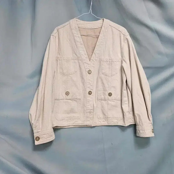[BUNJANG] SJSJ Ivory Denim Collarless Jacket FREE / 한섬SJSJ  아이보리 데님 노카라 자켓 FREE