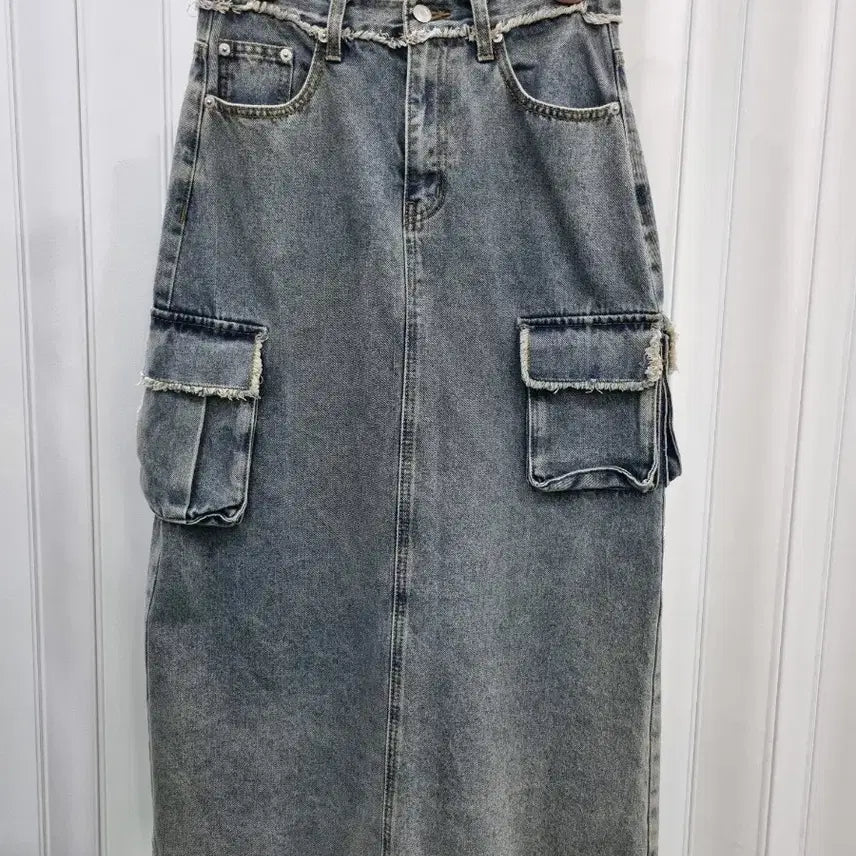 [BUNJANG] Cargo Denim Long Skirt / 카고 데님 롱 스커트