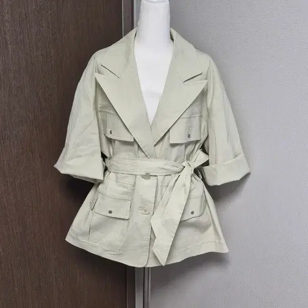 [BUNJANG] JuciJuci Linen Blend Span Belted Jacket Lemon Kiki / [미사용]쥬시쥬시[55여유~66) 린넨혼용스판벨티드쟈켓레몬키키