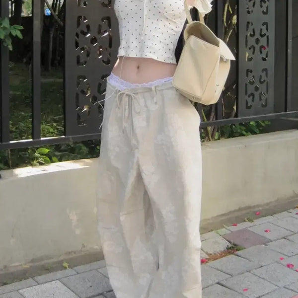 [BUNJANG] Moifair Flower Wide Pants Beige / 모이페어 FLOWER WIDE PANTS / BEIGE
