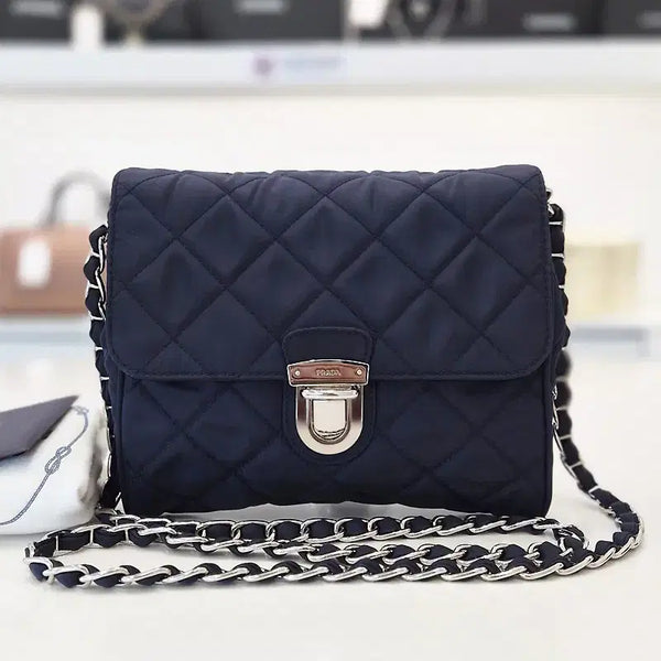 [BUNJANG] Prada Tessuto Impuntu Chain Shoulder Bag Navy / 프라다 테수토 임푼투 체인 숄더백 네이비 1BD623