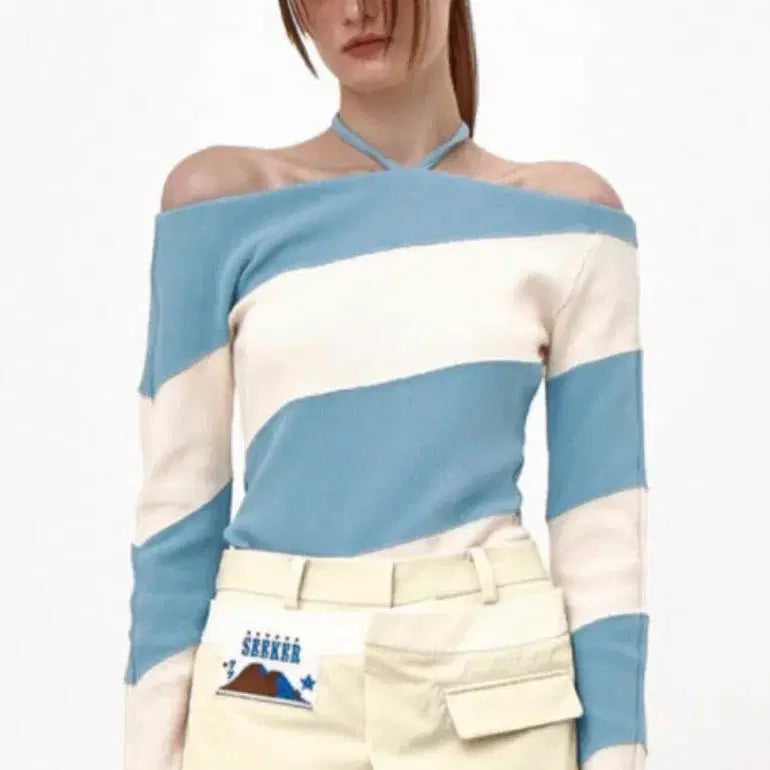 [BUNJANG] Kijun Stripe Off-Shoulder Top / kijun 기준 스트라이프 오프숄더탑