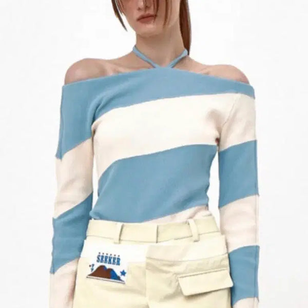 [BUNJANG] Kijun Stripe Off-Shoulder Top / kijun 기준 스트라이프 오프숄더탑