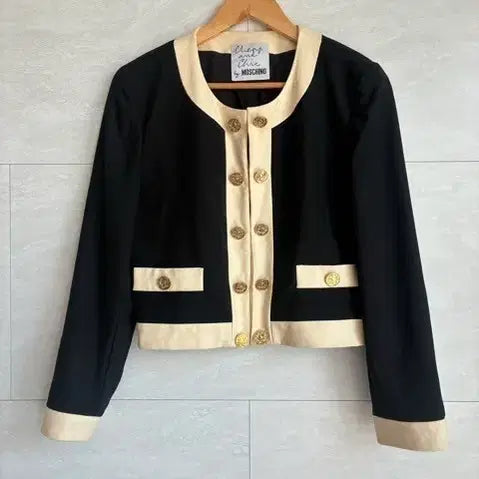 [BUNJANG] Moschino Black & Beige Gold Button Jacket / 모스키노 블랙 앤 베이지 금장 버튼 자켓