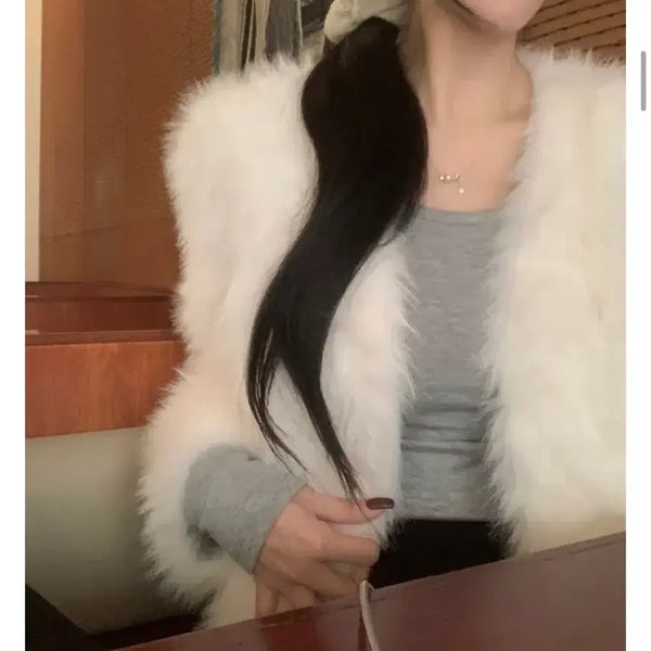 [BUNJANG] White Faux Fur Jacket / 화이트 퍼 자켓