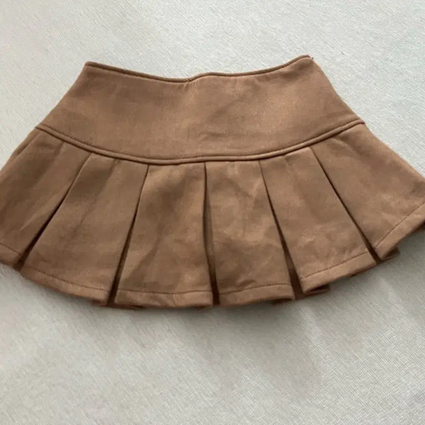 [BUNJANG] Brown Pleated Suede Mini Skirt / 브라운 플리츠 스웨이드 미니스커트