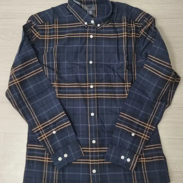 [BUNJANG] H&M Checked Long-Sleeve Button-Down Shirt (Navy/Brown) / H&M 체크 긴팔 셔츠(새상품)