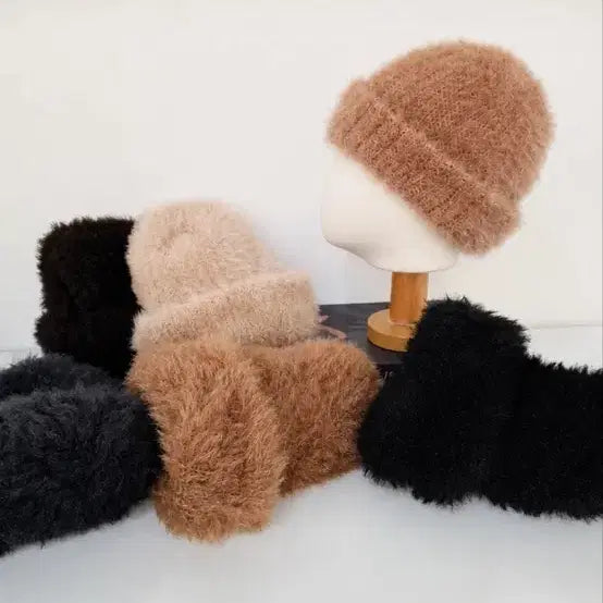 [BUNJANG] Angora Knit Beanie Hat (5 Colors) / (새제품)보들보들 퍼 니트 비니 5컬러