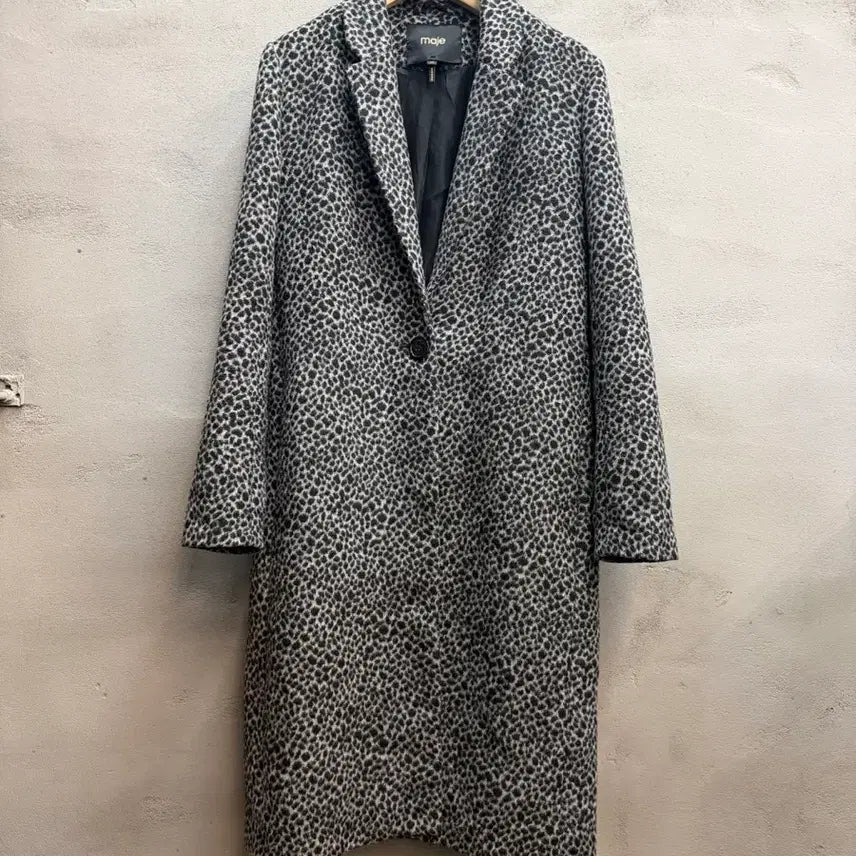 [BUNJANG] Maje Black Leopard Print Long Coat / 마쥬Maje 블랙레오퍼드 롱코트