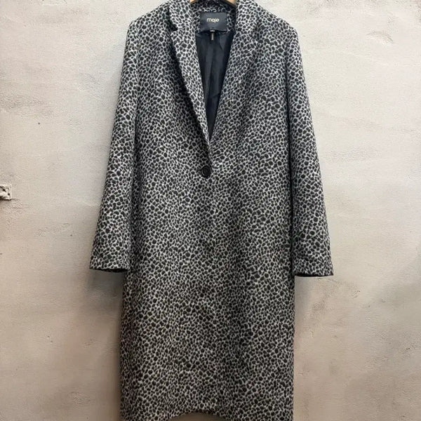 [BUNJANG] Maje Black Leopard Print Long Coat / 마쥬Maje 블랙레오퍼드 롱코트