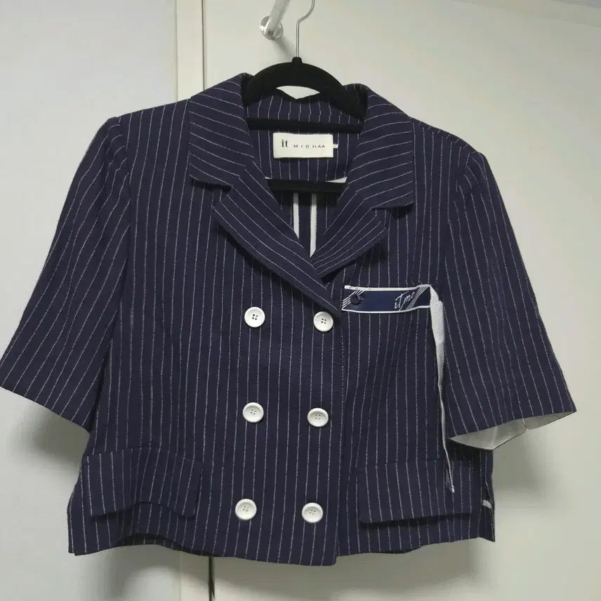 [BUNJANG] It Michaa Linen Stripe Jacket Navy / 잇미샤 린넨 스트라이프 자켓 네이비