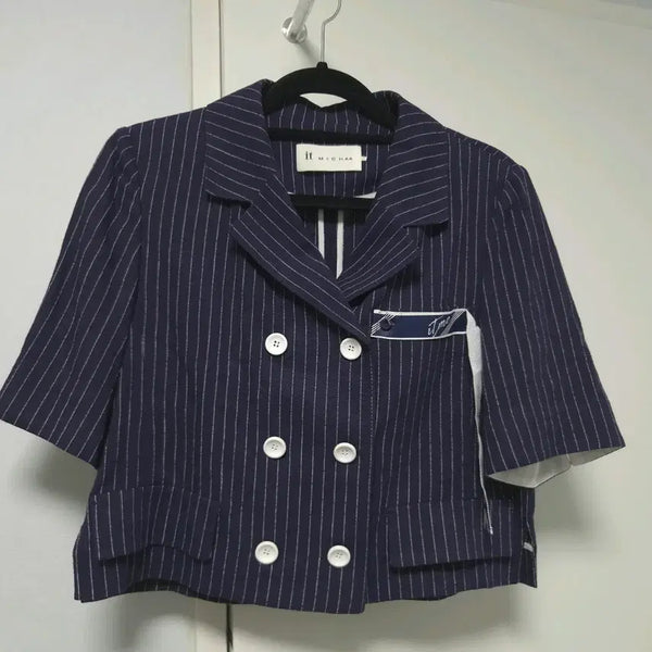 [BUNJANG] It Michaa Linen Stripe Jacket Navy / 잇미샤 린넨 스트라이프 자켓 네이비