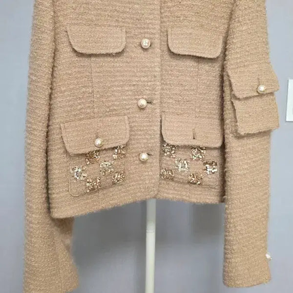 [BUNJANG] TIME Tweed Jacket Beige Sequin Pearl / 타임 트위드 자켓 베이지 스팽글 진주