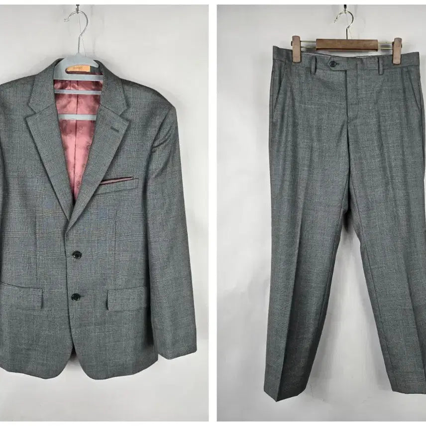 [BUNJANG] BASSO Wool Check Suit Set (Gray, Spring/Autumn) / [무료배송]바쏘 95(32) 울 체크 정장 수트 셋업 세트 그레이 춘추용