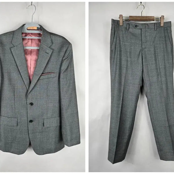 [BUNJANG] BASSO Wool Check Suit Set (Gray, Spring/Autumn) / [무료배송]바쏘 95(32) 울 체크 정장 수트 셋업 세트 그레이 춘추용