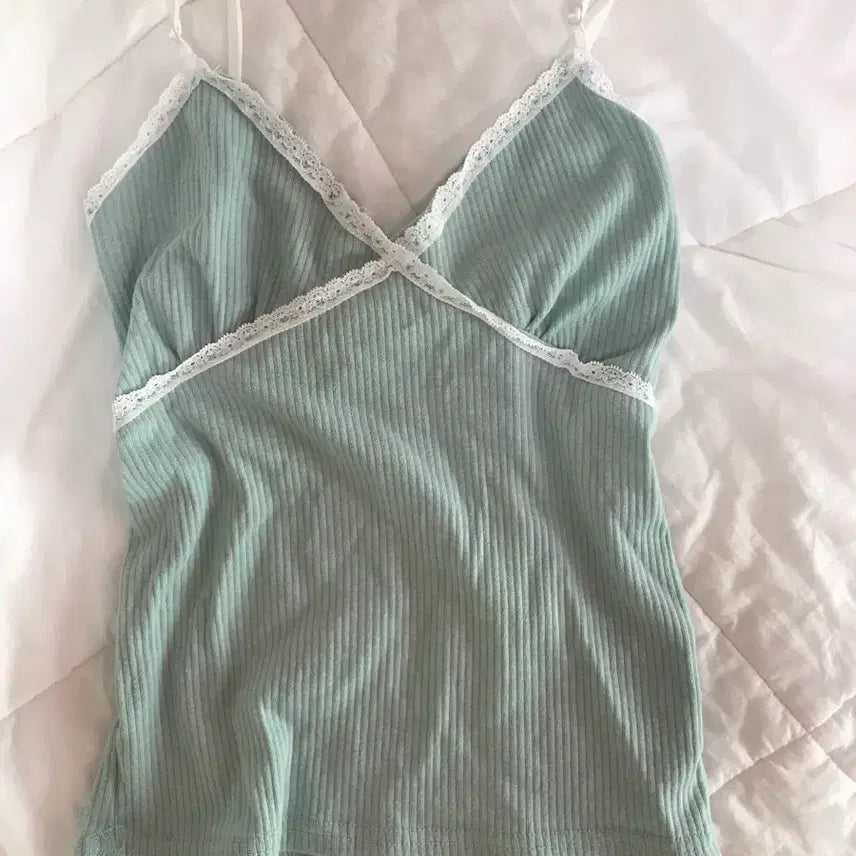 [BUNJANG] Mint Lace Detail Sleeveless Top / 민트 나시