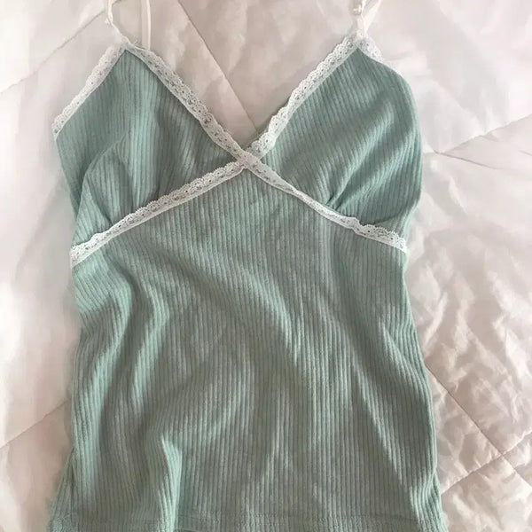 [BUNJANG] Mint Lace Detail Sleeveless Top / 민트 나시