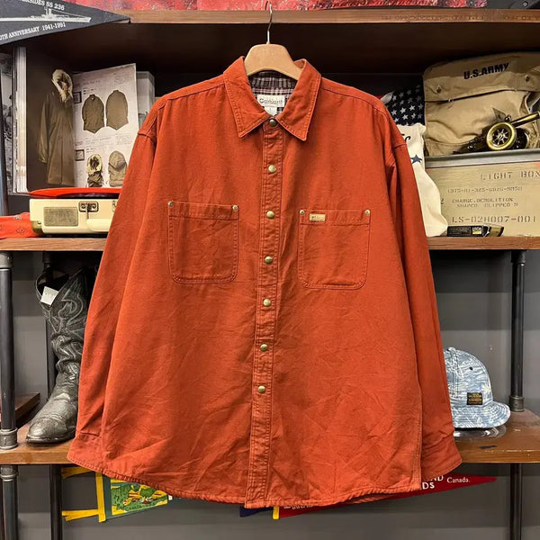 [BUNJANG] Carhartt 00s Leather Patch Check Lined Two Pocket Work Shirt / (정품) 00s 칼하트 가죽탭 체크 안감 투포켓 워크셔츠 N2577