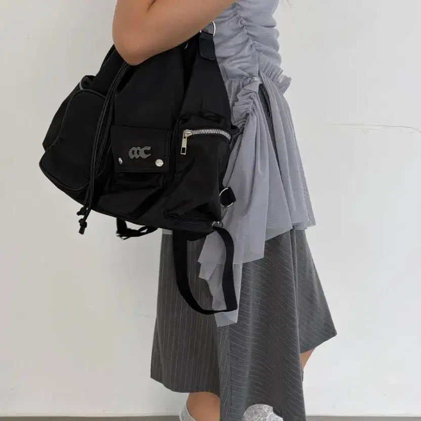 [BUNJANG] CHICKS Multi-Pocket Nylon Backpack Black / 칙스 CHICKS 멀티포켓 나일론 백팩 블랙