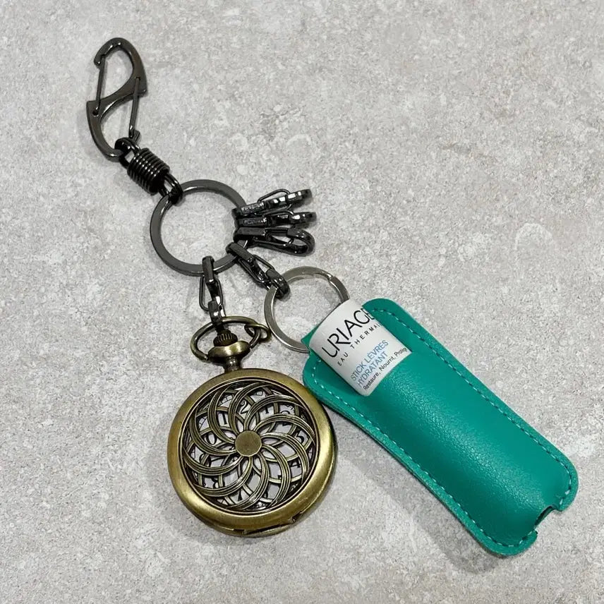 [BUNJANG] Timeless Pocket Watch Lip Balm Case Multi Keyring - Silver / [제작] 타임리스 회중시계 립밤케이스 실버 멀티 키링