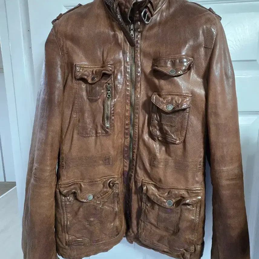 [BUNJANG] Neil Barrett Leather Puffer Jacket / 닐바렛 가죽패딩 가죽자켓 브라운 블랙
