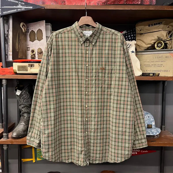 [BUNJANG] Carhartt 00s Leather Tab Tartan Check Button-Down Work Shirt / (정품) 00s 칼하트 가죽탭 타탄체크 버튼다운 워크 셔츠 N2584