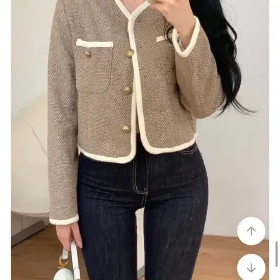 [BUNJANG] Cropped Twill Tweed Jacket - Beige / (새상품) 하객룩 크롭 트윌 트위드자켓 베이지