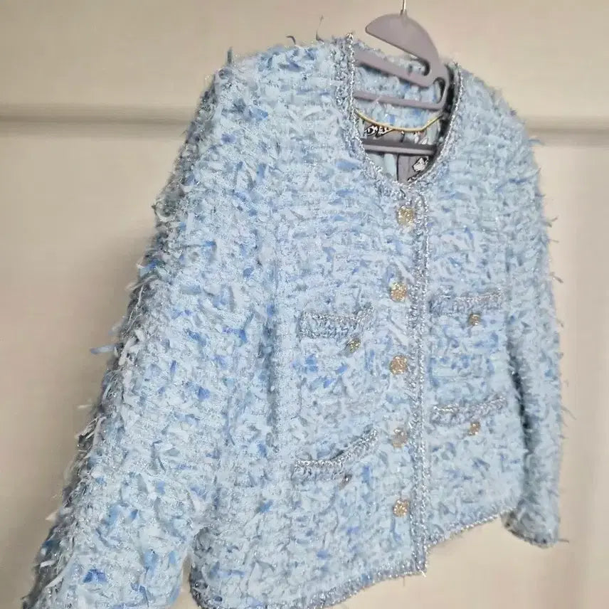 [BUNJANG] Sky Blue Tweed Jacket (L) / 새옷 고급 하늘색 트위드 자켓 L