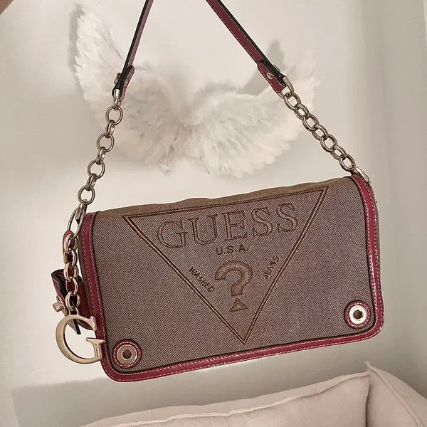 [BUNJANG] GUESS Y2K Raspberry Pink Chain Shoulder Bag / 게스 y2k 핀터레스트 라즈베리핑크 체인 숄더백 가방 갸루 레드