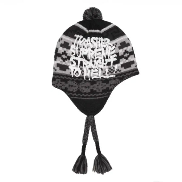 [BUNJANG] Supreme x Thrasher Earflap Beanie Black / 슈프림 x 트레셔 이어플랩 비니 블랙 - 24FW