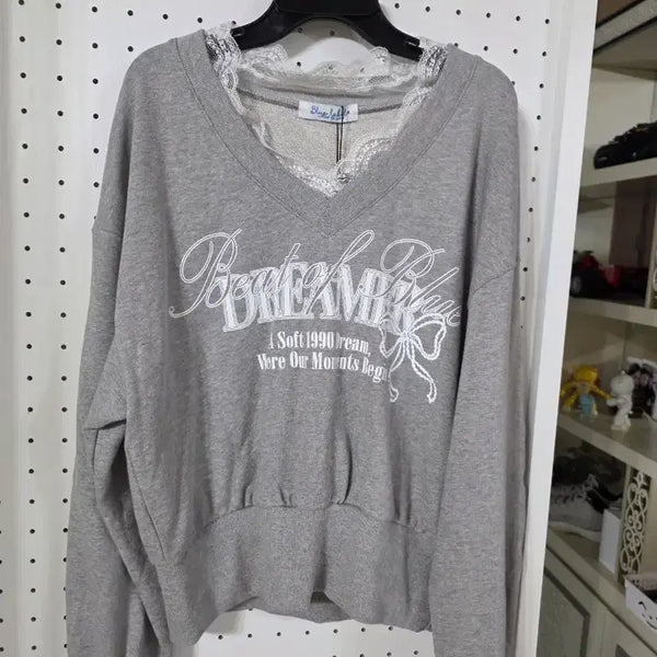 [BUNJANG] EGOIST V-Neck Lace Sweatshirt / 에고이스트 브이넥 레이스 맨투맨
