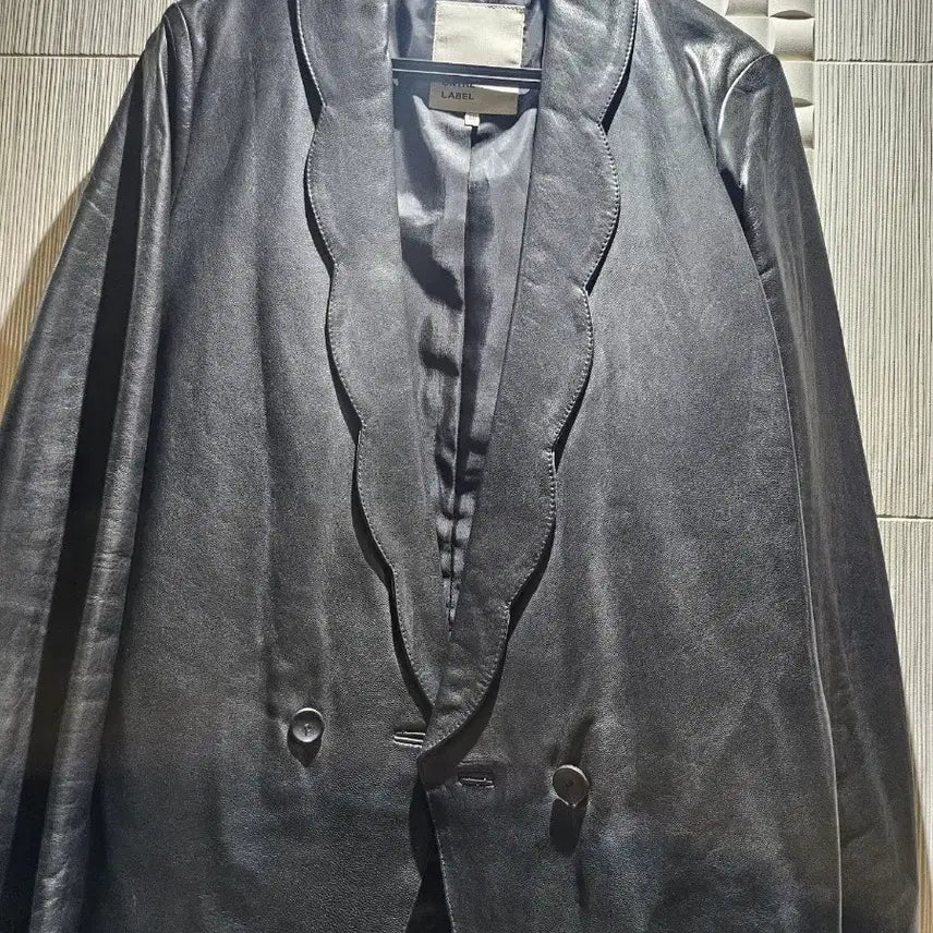 [BUNJANG] Leather Double-Button Jacket Black / 가죽 더블 버튼 자켓 블랙