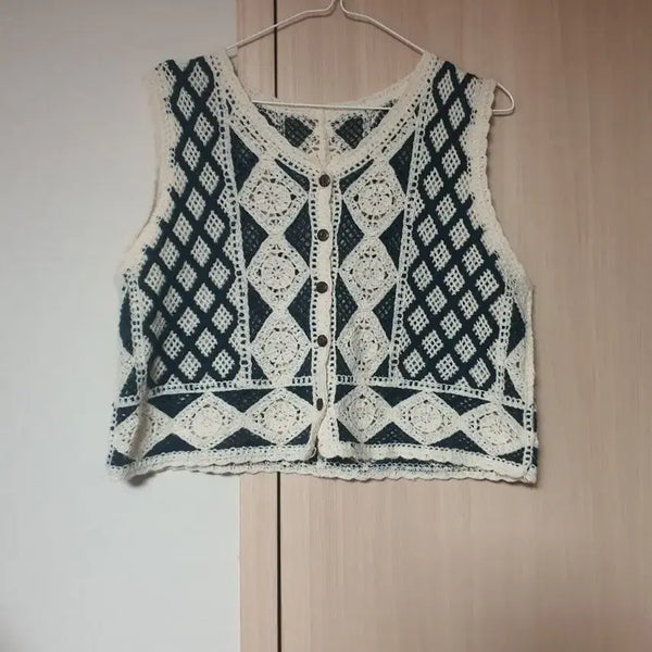 [BUNJANG] Colorblock Pattern Knit Vest / 니트 조끼 배색 패턴 55 66