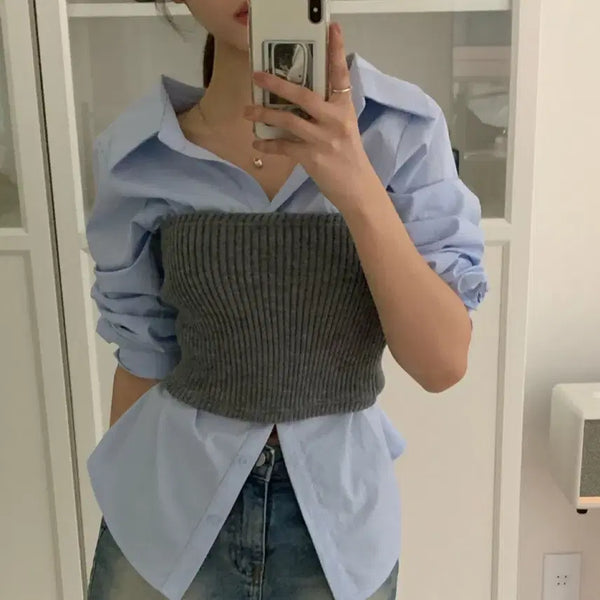 [BUNJANG] Ribbed Knit Bustier Top / 골지 니트탑 뷔스티에