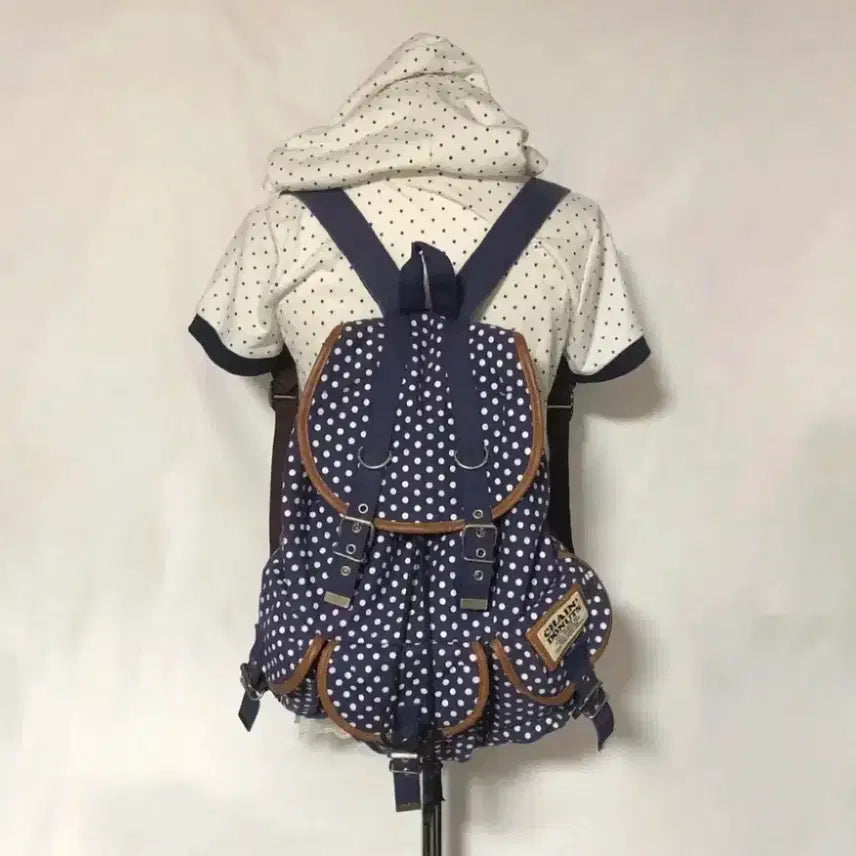 [BUNJANG] Chain Donut Japanese Vintage Dot Pattern Backpack / 모리걸 체인도넛 일본빈티지 도트 쓰리 백팩
