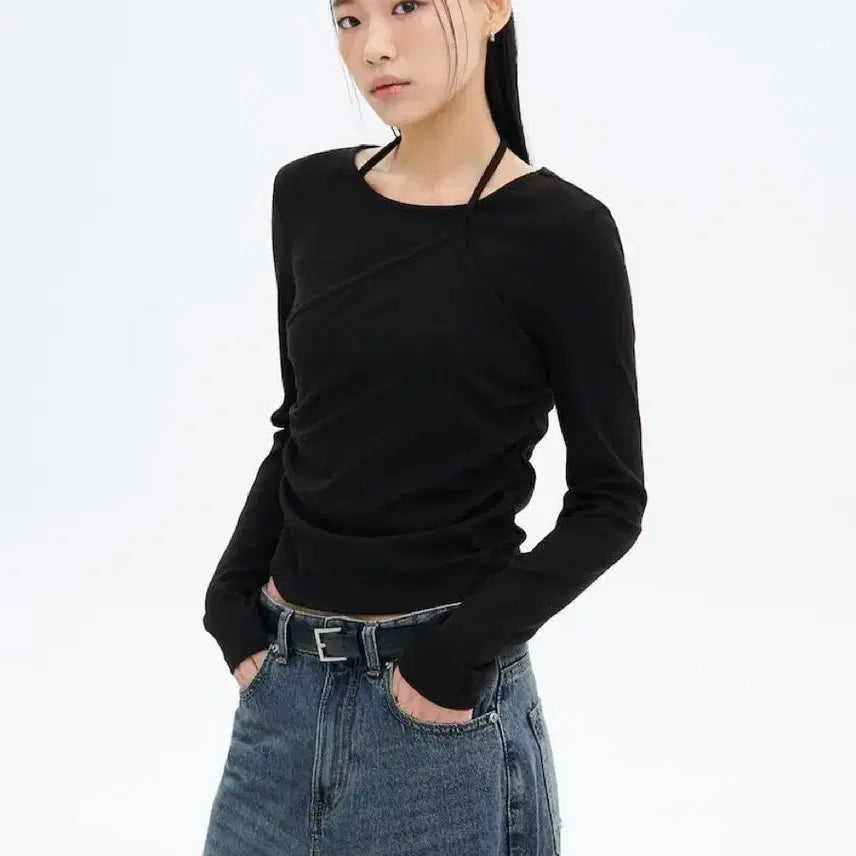 [BUNJANG] 8 Seconds Layered Halter Jersey Top Black / 에잇세컨즈 레이어드 홀터 저지탑 블랙