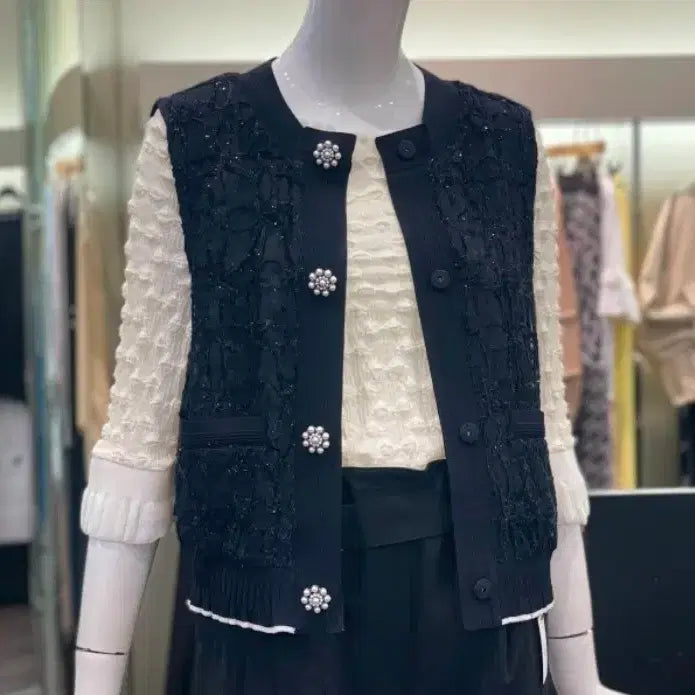 [BUNJANG] O'2nd Glitter Tweed Vest / 오즈세컨(O'2nd) 글리터 트위드 라인 베스트 / 55~슬림66