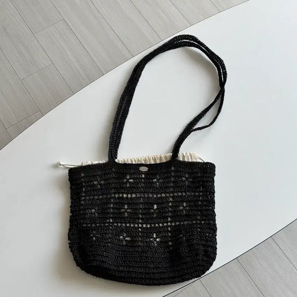 [BUNJANG] Slowslowly Black Knit Crochet Shoulder Bag / [슬로우슬로울리] 블랙 니트 크로쉐 숄더백