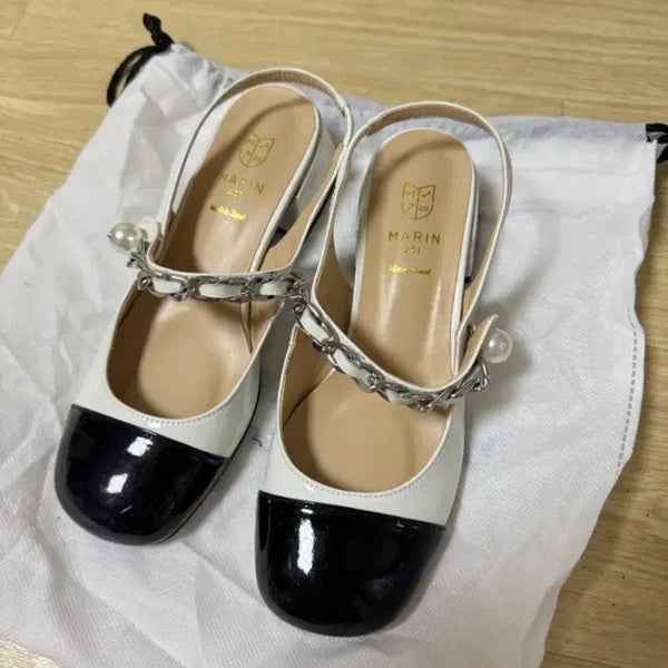 [BUNJANG] Two-Tone Slingback Middle Heel Mary Jane Sandals / 투톤 슬링맥 미들힐 메리제인 샌들 235